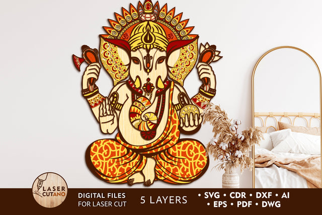 GANESHA Design For Laser Cutting or Paper Cut Multilayer Laser Cut Files, Mandala, SVG, 3D Designs SVG LaserCutano 