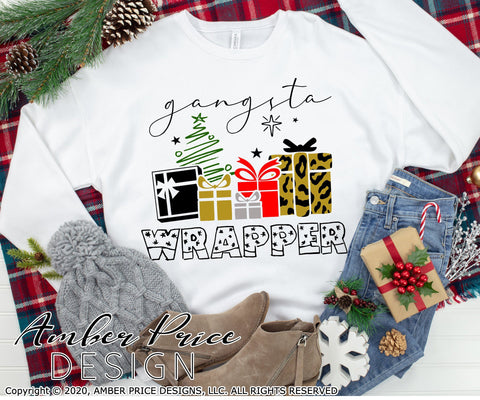 Gangsta Wrapper SVG PNG DXF | Funny Christmas SVG | Leopard Print |Christmas Present Wrapping Shirt SVG SVG Amber Price Design 