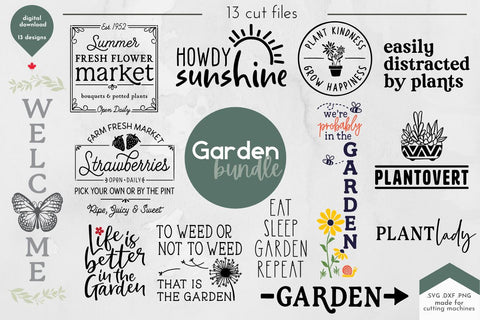 Garden Bundle SVG Cut Files - 13 Spring/Summer Gardening Designs SVG Lettershapes 