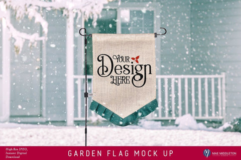 Garden Flag mock up for winter or Christmas, styled photo Mock Up Photo Mae Middleton Studio 
