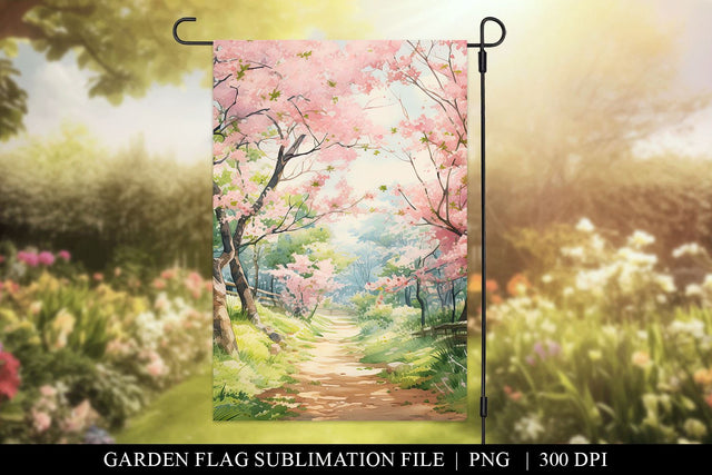 Garden Flag Sublimation PNG, Cherry Blossom Flag Sublimation BijouBay 
