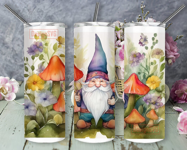 Garden Gnome 20oz Skinny Tumbler Png, Gnome With Shovel, Summer Gnome, Gnome With Flowers, Gift For Gnome Lover, Gnome Collector, Gnome In Garden Tumbler Sublimation DesignSVG 