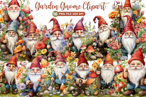 Garden Gnome Clipart Bundle Sublimation Regulrcrative 