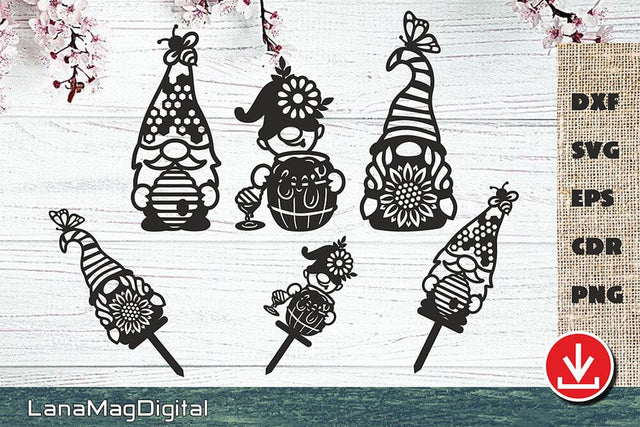 Garden gnome family svg, Garden stake, Gnome Beekeeper svg, Beehive SVG LanaMagDigital 