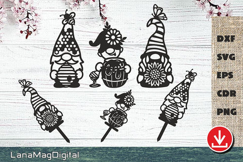 Garden gnome family svg, Garden stake, Gnome Beekeeper svg, Beehive SVG LanaMagDigital 
