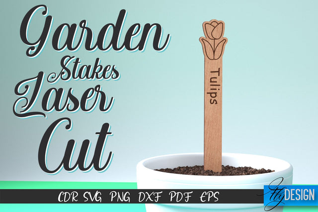 Garden Stakes Laser Cut SVG | Laser Flower Stakes SVG Design | CNC Files SVG Fly Design 
