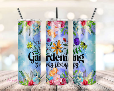 Gardening 20oz Skinny Tumbler PNG Sublimation Design, Tumbler Design, Template Digital Download, Commercial Use, Gardening Is My Therapy Sublimation TrendingDesign 