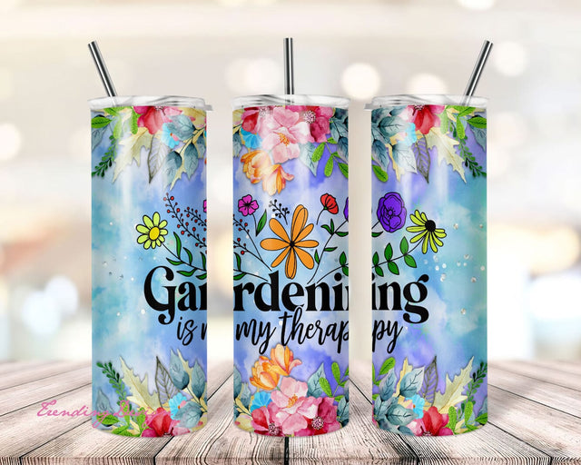 Gardening 20oz Skinny Tumbler PNG Sublimation Design, Tumbler Design, Template Digital Download, Commercial Use, Gardening Is My Therapy Sublimation TrendingDesign 