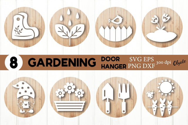 Gardening Door Hanger. Spring Round Sign SVG Bundle. SVG Olga Terlyanskaya 