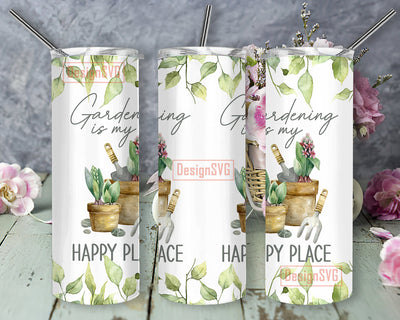 Gardening Is My Happy Place 20oz Tumbler Wrap, Gardening Tumbler Png, Garden Skinny Tumbler, Plant Sublimation Png, Plant Lover Tumbler Template, Digital Download Sublimation DesignSVG 