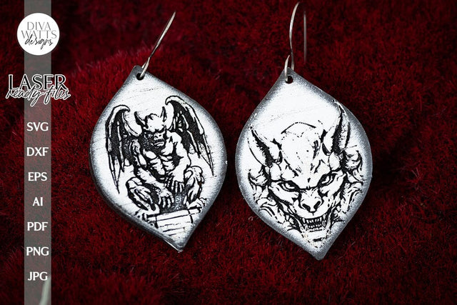 Gargoyle Earrings SVG For Laser Earrings With Gargoyles for Halloween Earrings For Glowforge Gargoyle Earrings SVG Halloween Earring SVG SVG Diva Watts Designs 