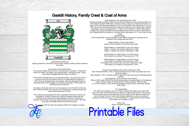 Gaskill History, Family Crest & Coat of Arms 3D Paper Family Creations 