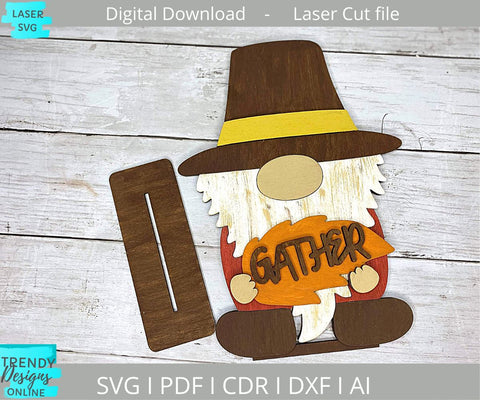 Gather Gnome Fall shelf sitter svg, Glowforge laser cut svg SVG Trendy Designs Online 