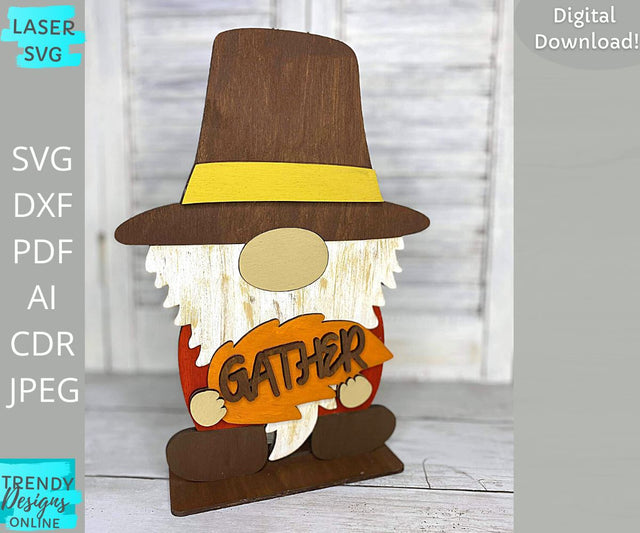 Gather Gnome Fall shelf sitter svg, Glowforge laser cut svg SVG Trendy Designs Online 