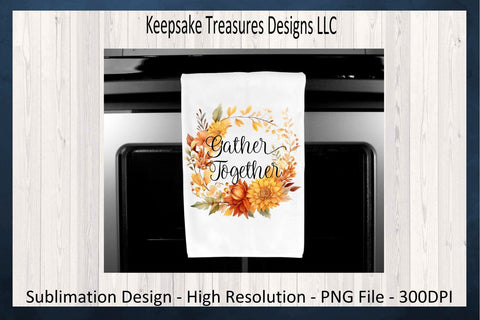 Gather Together Fall Flora Wreath, Thanksgiving, Sublimation PNG, Wooden Signs, Autumn Home Decor, Digital Download, PNG Printable Sublimation Keepsake Treasures Designs LLC. 