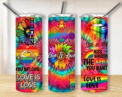 Gay Pride Flag Rainbow LGBT 20oz Skinny Tumbler Png, Support Gay Lesbian Pride Tumbler, Love Is Love Png, Color Sunflower Love Is Love Tumbler For LGBT Sublimation BouDesign 