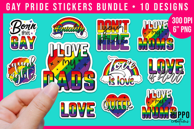 Gay Pride Sticker Bundle | 10 LGBTQ PNG Stickers Sublimation Hippo Creations 