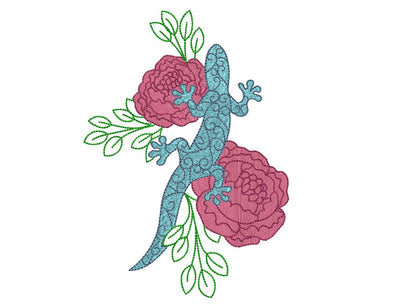 Gecko, Lizard and flowers Machine Embroidery Design Embroidery/Applique DESIGNS Canada Embroidery 