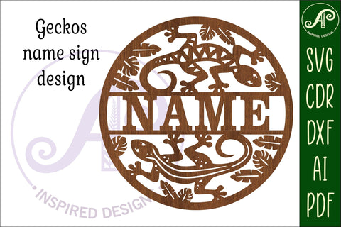 Gecko wall personalized sign svg laser cut template SVG APInspireddesigns 