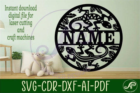 Gecko wall personalized sign svg laser cut template SVG APInspireddesigns 
