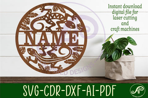 Gecko wall personalized sign svg laser cut template SVG APInspireddesigns 