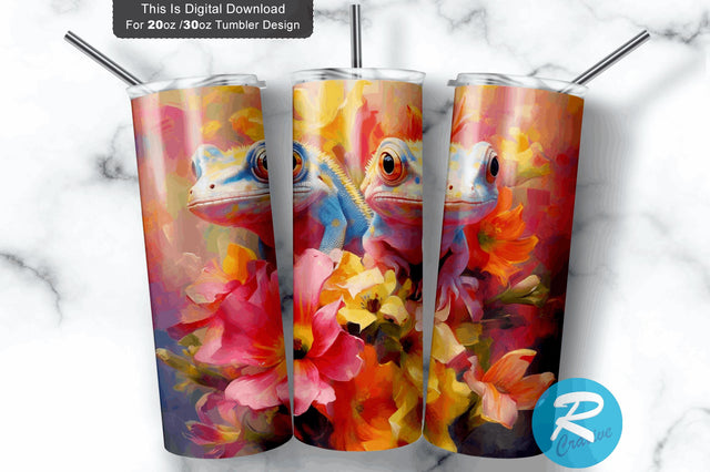Geckos Spring Flower 20 oz / 30 oz Skinny Tumbler Sublimation Regulrcrative 