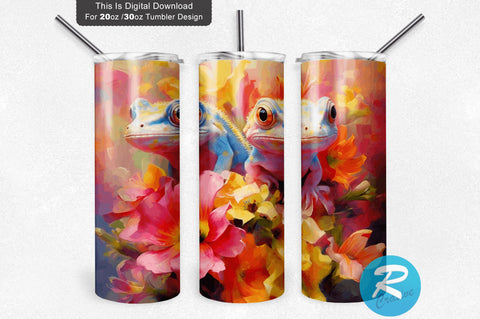 Geckos Spring Flower 20 oz / 30 oz Skinny Tumbler Sublimation Regulrcrative 