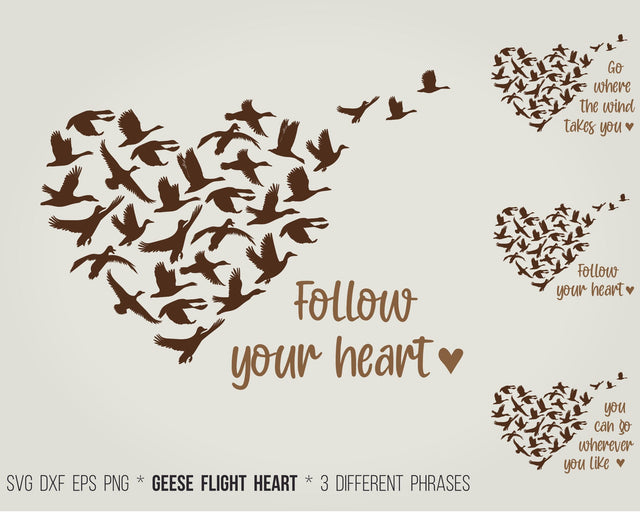 Geese flight heart SVG, with 3 different phrases included SVG Boertiek 