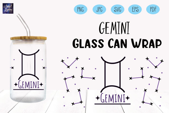 Gemini Glass Wrap | Gemini Libbey Glass Wrap SVG Angel Lynne Designs 