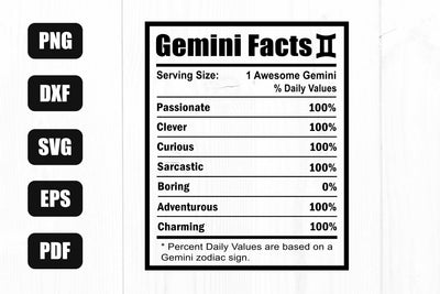 Gemini Nutrition Facts Svg, Gemini Zodiac Sign Svg, Gemini Svg, Gemini Zodiac Svg SVG Litke Designs 