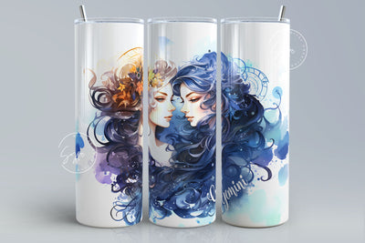 Gemini Zodiac tumbler wrap sublimation PNG, Astrology Sign, Constellations, 20 oz Skinny Tumbler Sublimation Design, Watercolor, Digital Sublimation Syre Digital Creations 