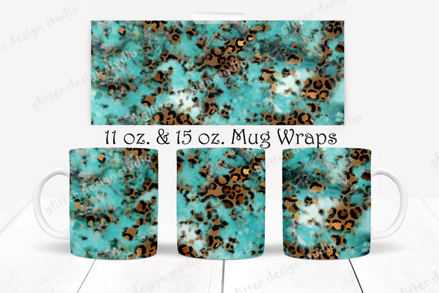 Gemstone Leopard Coffee Mug Design Mug Sublimation,11Oz Mug -15Oz Mug PNG Templates,Leopard Mug Wrap Sublimation,Turquoise Mug Designs Wrap Digital Pattern ArtStudio 