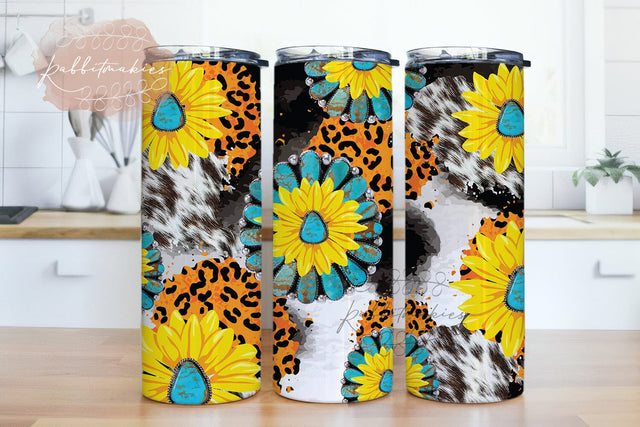 Gemstone Sunflower Cowhide Leopard 20oz Skinny Tumbler Png Sublimation Design,Gemstone Sunflower Png,20oz Western Tumbler,Digital Download Sublimation Rabbitmakies 