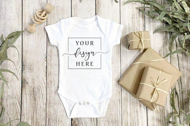 Gender Neutral Onesie Mockup, Rustic Farmhouse style Plants Mock Up Photo Sly Design Studio 