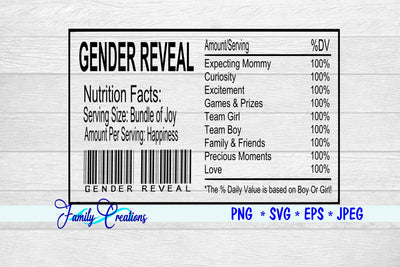 Gender Reveal Nutrition Label v2 SVG Family Creations 