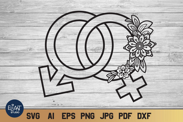 Gender Symbols SVG, Female and Male Icons with Flowers. SVG Elinorka 