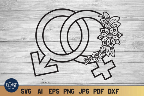 Gender Symbols SVG, Female and Male Icons with Flowers. SVG Elinorka 