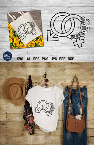 Gender Symbols SVG, Female and Male Icons with Flowers. SVG Elinorka 