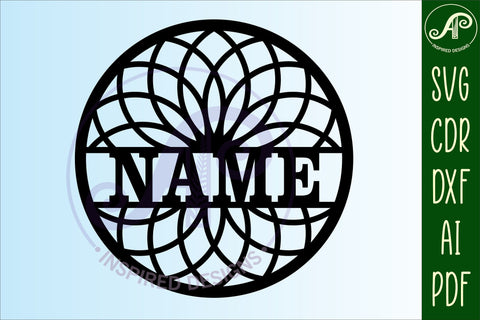 Geo flower name sign svg laser cut template SVG APInspireddesigns 