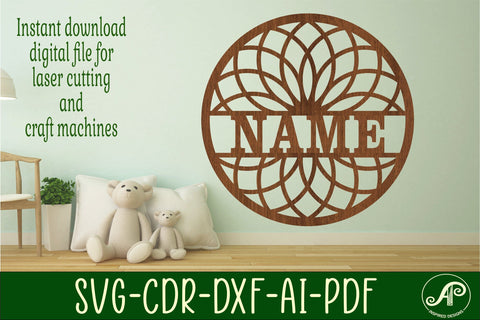 Geo flower name sign svg laser cut template SVG APInspireddesigns 