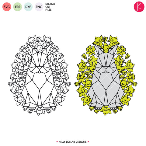 Geometric Bunny with Daffodils SVG Kelly Lollar Designs 