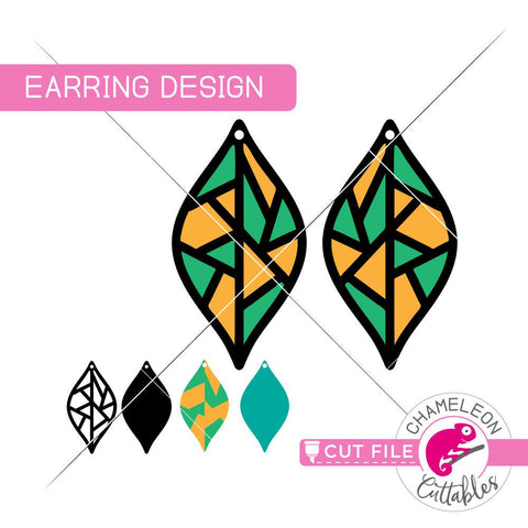 Geometric Leaf Earrings A - Earring Template - SVG PNG DXF EPS JPEG SVG Chameleon Cuttables 