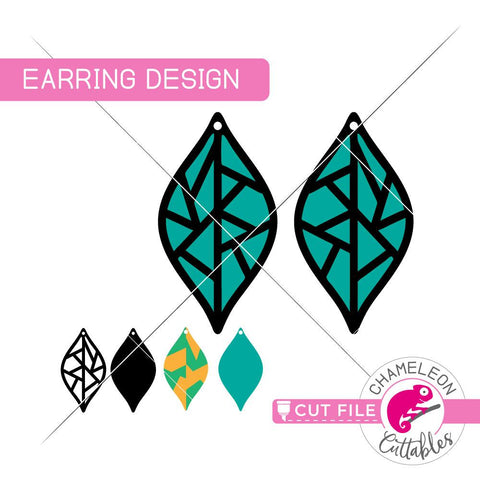 Geometric Leaf Earrings A - Earring Template - SVG PNG DXF EPS JPEG SVG Chameleon Cuttables 
