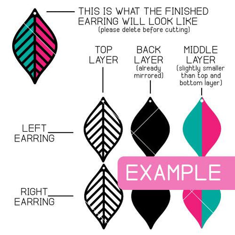 Geometric Leaf Earrings A - Earring Template - SVG PNG DXF EPS JPEG SVG Chameleon Cuttables 