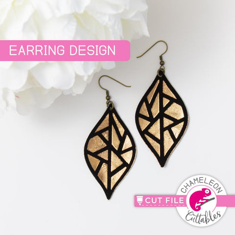 Geometric Leaf Earrings A - Earring Template - SVG PNG DXF EPS JPEG SVG Chameleon Cuttables 