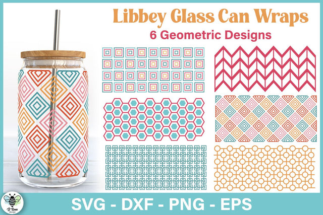 Geometric Libbey Glass Wraps | 16oz Libbey Can Glass SVG SVG B Renee Design 