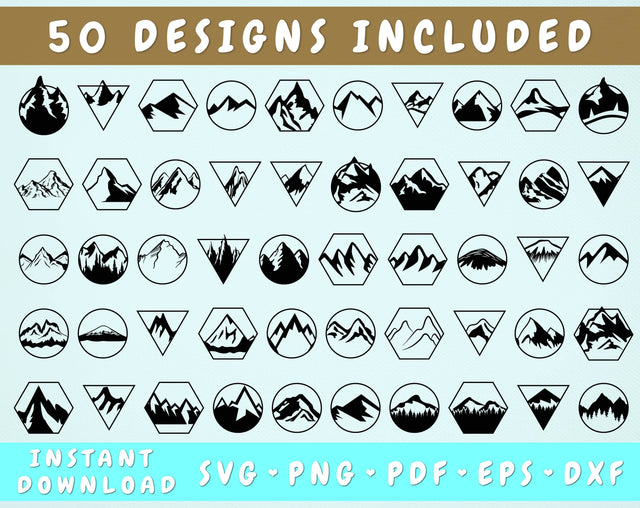 Geometric Mountains SVG Bundle - 50 Designs SVG HappyDesignStudio 