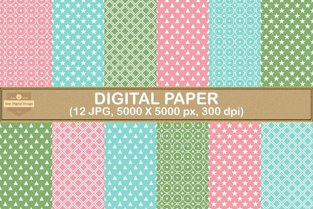 Geometric Seamless Pattern Digital Papers Backgrounds Digital Pattern SineDigitalDesign 