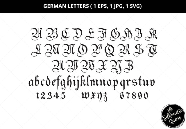 German letters svg, German numbers svg, modern script svg, calligraphy svg, decorative alphabets svg, cut files for circuit SVG Loveleen Kaur 