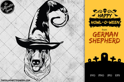 German Shepherd dog svg portrait clipart vector graphic art Witch hat Halloween dog Cricut cut file cuttable design SVG Loveleen Kaur 